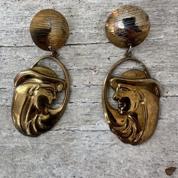Vintage Art Nouveau Looking Girl Face Earrings - Picture 1 of 7